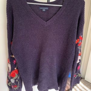 Embroidered Flower Sleeve Sweater